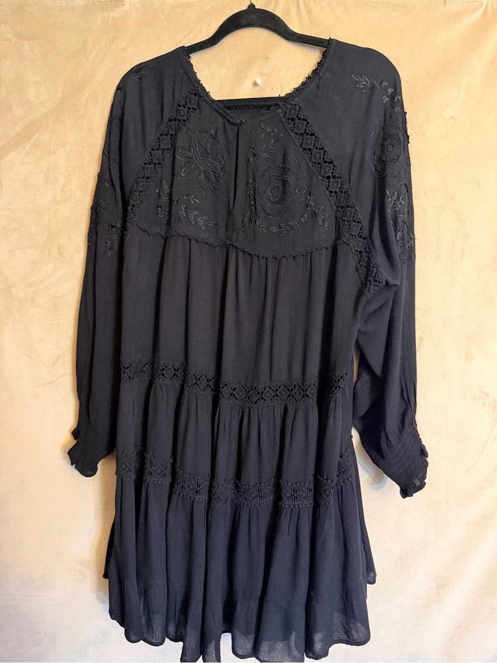 Free People Black Embroidered Boho Tunic/Dress